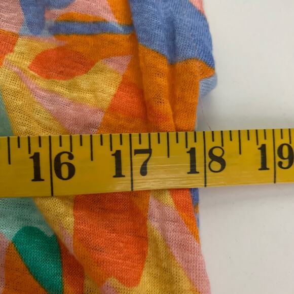 JOIE‎ Multi-Color Tropical Print Linen Cap Sleeve Back Button Down Top Size Med - Picture 10 of 11